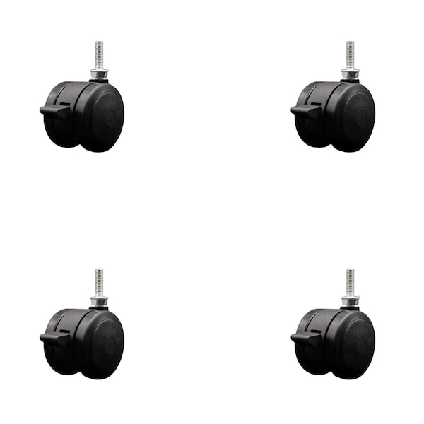 Service Caster 2'' Black Floor Safe Twin Wheel Casters with Brakes 5/16 Thread Stem , 4PK SCC-TS02S50-TPR-BLK-B-5161810-4 - main